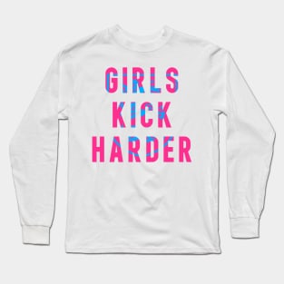 England Heraldic Three Lions Girls Kick Harder Football Long Sleeve T-Shirt